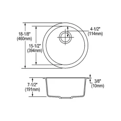 Sinks<Elkay Quartz Classic Single-Bowl Drop In/Undermount Kitchen Sink, 18.13" x 18.13" x 7.5", Quartz, Black (ELG16FBBK0)