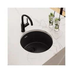 Sinks<Elkay Quartz Classic Single-Bowl Drop In/Undermount Kitchen Sink, 18.13" x 18.13" x 7.5", Quartz, Black (ELG16FBBK0)