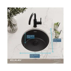 Sinks<Elkay Quartz Classic Single-Bowl Drop In/Undermount Kitchen Sink, 18.13" x 18.13" x 7.5", Quartz, Black (ELG16FBBK0)