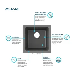 Sinks<Elkay Quartz Classic Single-Bowl Drop In/Undermount Kitchen Sink, 15.75" x 15.75" x 7.69", Dusk Gray (ELG1616GY0)