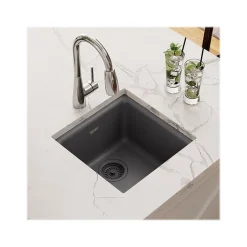 Sinks<Elkay Quartz Classic Single-Bowl Drop In/Undermount Kitchen Sink, 15.75" x 15.75" x 7.69", Dusk Gray (ELG1616GY0)