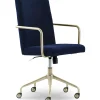 Online Giselle Fabric Computer and Desk Chair, Navy Blue/Gold (CHR10058C) Office Chairs