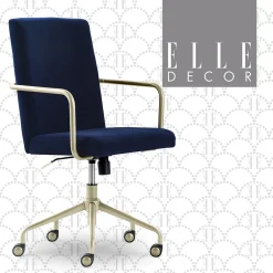 Online Giselle Fabric Computer and Desk Chair, Navy Blue/Gold (CHR10058C) Office Chairs