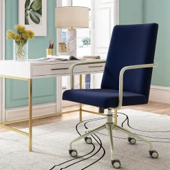 Online Giselle Fabric Computer and Desk Chair, Navy Blue/Gold (CHR10058C) Office Chairs
