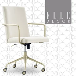 Outlet Giselle Fabric Computer and Desk Chair, Cream/Gold (CHR10058D) Office Chairs