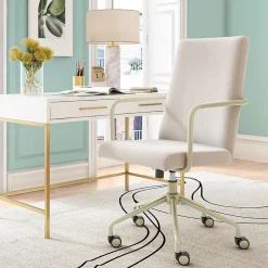 Outlet Giselle Fabric Computer and Desk Chair, Cream/Gold (CHR10058D) Office Chairs