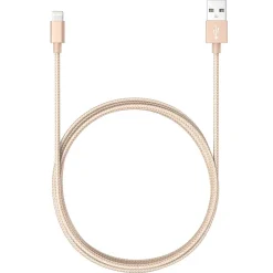 Ematic Charge and Sync Braided Lightning to USB-A Cable, 3 ft., Gold, (ELM341)