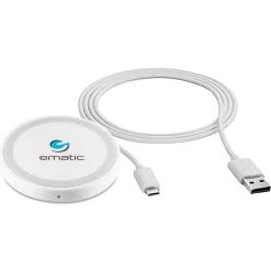 Ematic Wireless Charging Pad with USB Charging Cable, 1,500 mAh, White (MWCH1500)