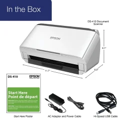 Desktop Scanners<Epson DS-410 Desktop Scanner, Black/White (B11B249201)
