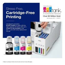 Instant Photo Printers<Epson EcoTank ET-3850 Wireless Color Inkjet Printer, All-In-One Supertank, Print, Scan, Copy (9472543)