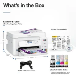 Instant Photo Printers<Epson EcoTank ET-3850 Wireless Color Inkjet Printer, All-In-One Supertank, Print, Scan, Copy (9472543)