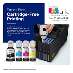 Color Printers<Epson EcoTank ET-4850-B Wireless Color Inkjet Printer, All-In-One Supertank, Print, Scan, Copy, Fax (9472544) Black