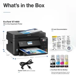 Color Printers<Epson EcoTank ET-4850-B Wireless Color Inkjet Printer, All-In-One Supertank, Print, Scan, Copy, Fax (9472544) Black