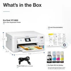 Color Printers<Epson EcoTank ET-2850-W Wireless Color Inkjet Printer, All-In-One Supertank, Print, Scan, Copy (9472541) White