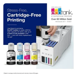 Color Printers<Epson EcoTank ET-4850-W Wireless Color Inkjet Printer, All-In-One Supertank, Print, Scan, Copy, Fax (9472545) White