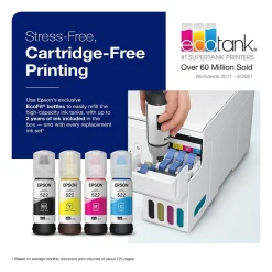 Color Printers<Epson EcoTank ET-2800-W Wireless Color Inkjet Printer, All-In-One Supertank, Print, Scan, Copy (9472539) White