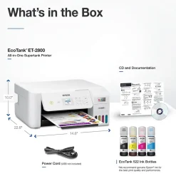 Color Printers<Epson EcoTank ET-2800-W Wireless Color Inkjet Printer, All-In-One Supertank, Print, Scan, Copy (9472539) White