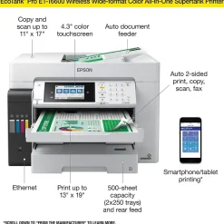 Color Printers<Epson EcoTank Pro ET-16600 Wireless Wide-format All-in-One SuperTank Office Printer, prints up to 13" x 19"