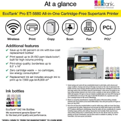 Color Printers<Epson EcoTank Pro ET-5880 Wireless All-in-One Cartridge-Free SuperTank Office Printer with PCL/Postscript Support