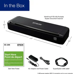 Portable Scanners<Epson ES-200 Duplex Mobile Color Document Scanner with Auto Document Feeder