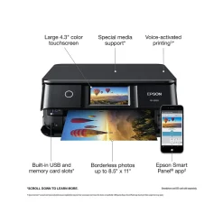 Color Printers<Epson Expression Photo XP-8700 Wireless Color All-in-One Inkjet Printer (C11CK46201)