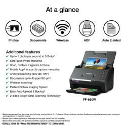 Portable Scanners<Epson FastFoto FF-680W High-Speed Wireless Desktop Photo Scanner (B11B237201)