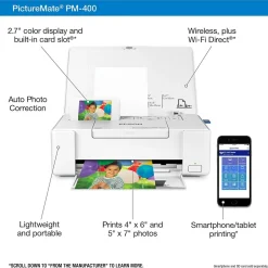 Instant Photo Printers<Epson PictureMate PM-400 Wireless Color Inkjet Printer (C11CE84201)