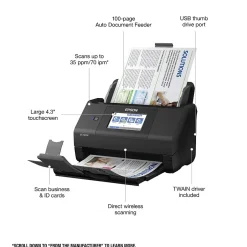 Portable Scanners<Epson WorkForce ES-580W Wireless Duplex Document Scanner, Black (B11B258201)