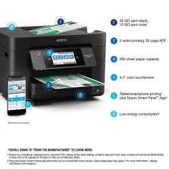 Color Printers<Epson WorkForce Pro WF-4820 Wireless Color Inkjet Printer, All-In-One, Print, Scan, Copy, Fax (9472527)