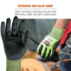 Work Gloves<Ergodyne ProFlex 7022 Hi-Vis Nitrile Coated Cut-Resistant Gloves, ANSI A2, Dry Grip, Lime, XL, 144 Pairs (17875)