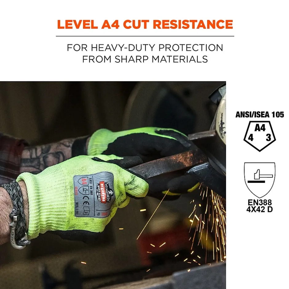 Work Gloves<Ergodyne ProFlex 7041 Hi-Vis Nitrile-Coated Cut-Resistant Gloves, ANSI A4, Wet Grip, Lime, XXL, 144 Pairs (17826)