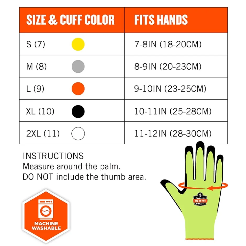 Work Gloves<Ergodyne ProFlex 7041 Hi-Vis Nitrile-Coated Cut-Resistant Gloves, ANSI A4, Wet Grip, Lime, XXL, 144 Pairs (17826)
