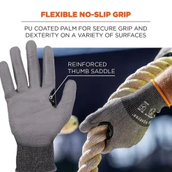 Work Gloves<Ergodyne ProFlex 7071 PU Coated Cut-Resistant Gloves, ANSI A7, Gray, XXL, 1 Pair (18076)