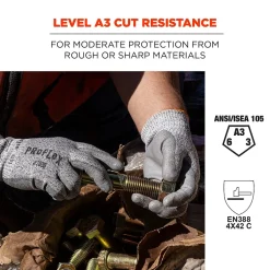 Work Gloves<Ergodyne ProFlex 7030 PU Coated Cut-Resistant Gloves, ANSI A3, Gray, Large, 1 Pair (10464)