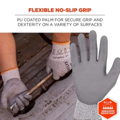 Work Gloves<Ergodyne ProFlex 7030 PU Coated Cut-Resistant Gloves, ANSI A3, Gray, Large, 1 Pair (10464)