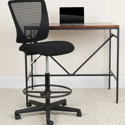 Sale Ergonomic Mid-Back Mesh Drafting Chair with Black Fabric Seat and Adjustable Foot Ring [GO-2100-GG] Office Chairs