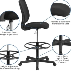 Sale Ergonomic Mid-Back Mesh Drafting Chair with Black Fabric Seat and Adjustable Foot Ring [GO-2100-GG] Office Chairs