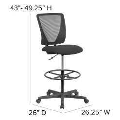 Sale Ergonomic Mid-Back Mesh Drafting Chair with Black Fabric Seat and Adjustable Foot Ring [GO-2100-GG] Office Chairs