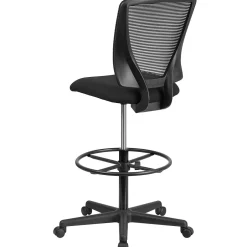 Sale Ergonomic Mid-Back Mesh Drafting Chair with Black Fabric Seat and Adjustable Foot Ring [GO-2100-GG] Office Chairs