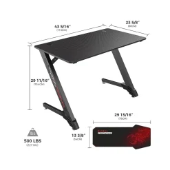 New Ergonomic 43"W Computer Gaming Desk, Black (GD0038-BK) Computer Desks