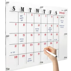 Clearance Excello Global Products Acrylic Dry Erase Board with Custom Printed Calendar, 30" x 20" (EGP-HD-0525) Dry Erase