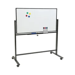 Clearance Double Sided Magnetic Steel Mobile Dry-Erase Whiteboard, Aluminum Frame, 4' x 3' (EGP-HD-0066-BK) Dry Erase