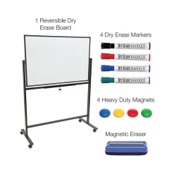 Clearance Double Sided Magnetic Steel Mobile Dry-Erase Whiteboard, Aluminum Frame, 4' x 3' (EGP-HD-0066-BK) Dry Erase