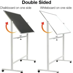 Excello Global Products Double Sided Magnetic Mobile Whiteboard Chalkboard Combo, White Frame, 48" x 32" Dry Erase