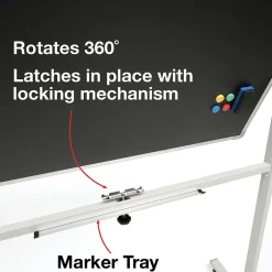 Excello Global Products Double Sided Magnetic Mobile Whiteboard Chalkboard Combo, White Frame, 48