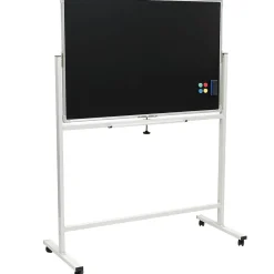Excello Global Products Double Sided Magnetic Mobile Whiteboard Chalkboard Combo, White Frame, 48