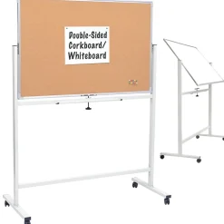 Clearance Excello Global Products Double Sided Magnetic Mobile Whiteboard Corkboard Combo, White Frame, 48" x 32" Bulletin