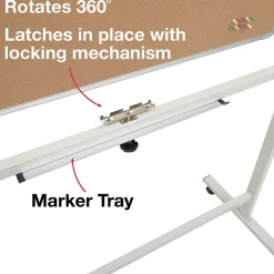 Clearance Excello Global Products Double Sided Magnetic Mobile Whiteboard Corkboard Combo, White Frame, 48