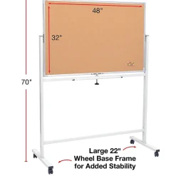 Clearance Excello Global Products Double Sided Magnetic Mobile Whiteboard Corkboard Combo, White Frame, 48