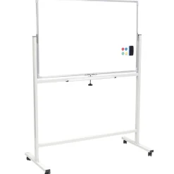 Clearance Excello Global Products Double Sided Magnetic Mobile Whiteboard Corkboard Combo, White Frame, 48